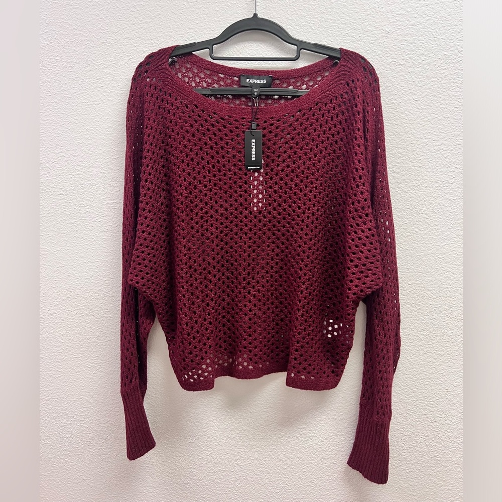 NWT Express Crochet Style Burgundy Sweater Size M